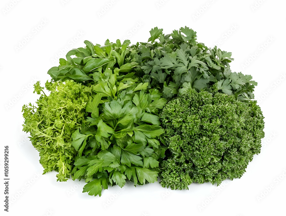 A variety of fresh green herbs arranged together, ideal for cooking and garnishing. A variety of fresh green herbs arranged together, ideal for cooking and garnishing.
