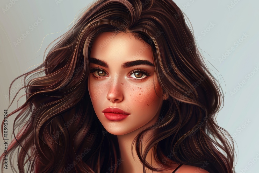 Fototapeta premium Beautiful brunette model with healthy long hairstyle.