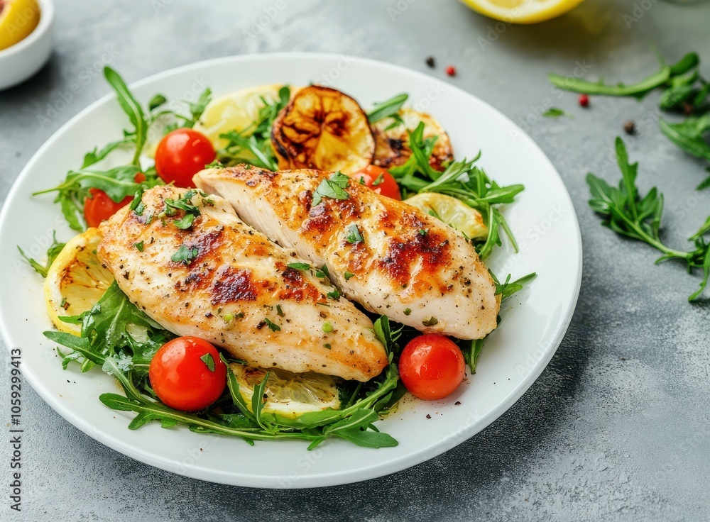Tasty chicken piccata on a white table zoomed in Tasty chicken piccata on a white table zoomed in