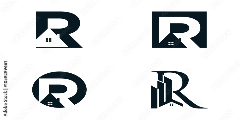 Initial letter r logo design collection template with house icon and ...