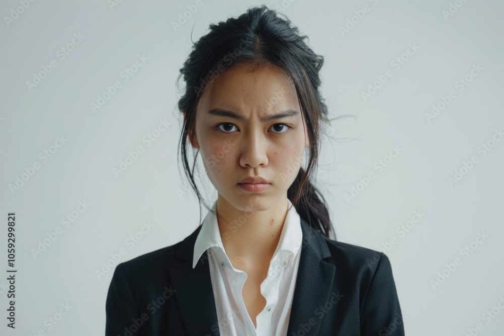 Asian woman in office looking sad and upset. Asian woman in office looking sad and upset.