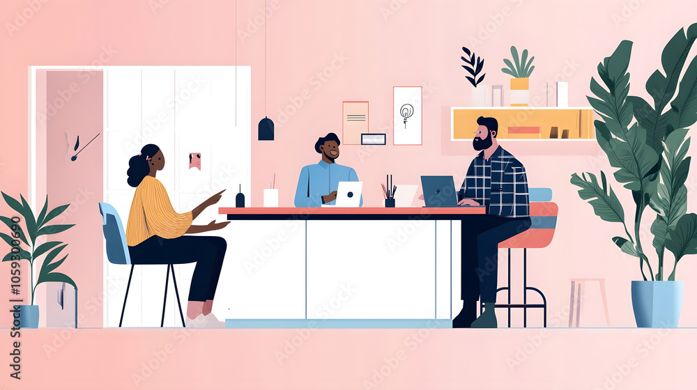 Collaborative meeting in modern workspace with diverse individuals Collaborative meeting in modern workspace with diverse individuals