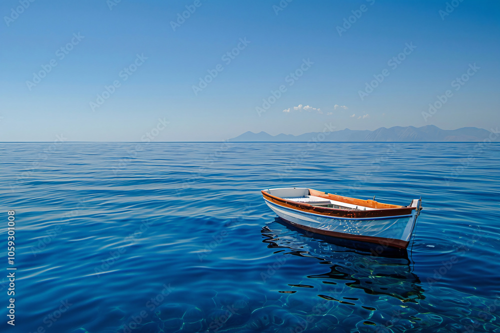 Naklejka premium a small boat floating on top of a body of water
