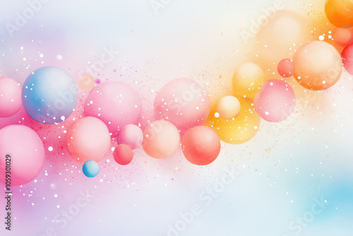 vibrant watercolor abstract background featuring colorful spheres in pink, blue, and yellow, creating dreamy and festive atmosphere. Perfect for holiday themes