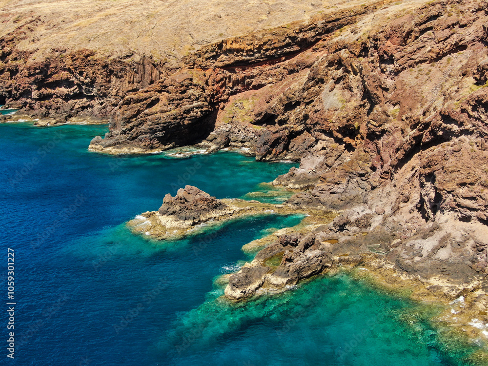 Picturesque landscape of the ocean coast. Rocks near Canical on Madeira Picturesque landscape of the ocean coast. Rocks near Canical on Madeira