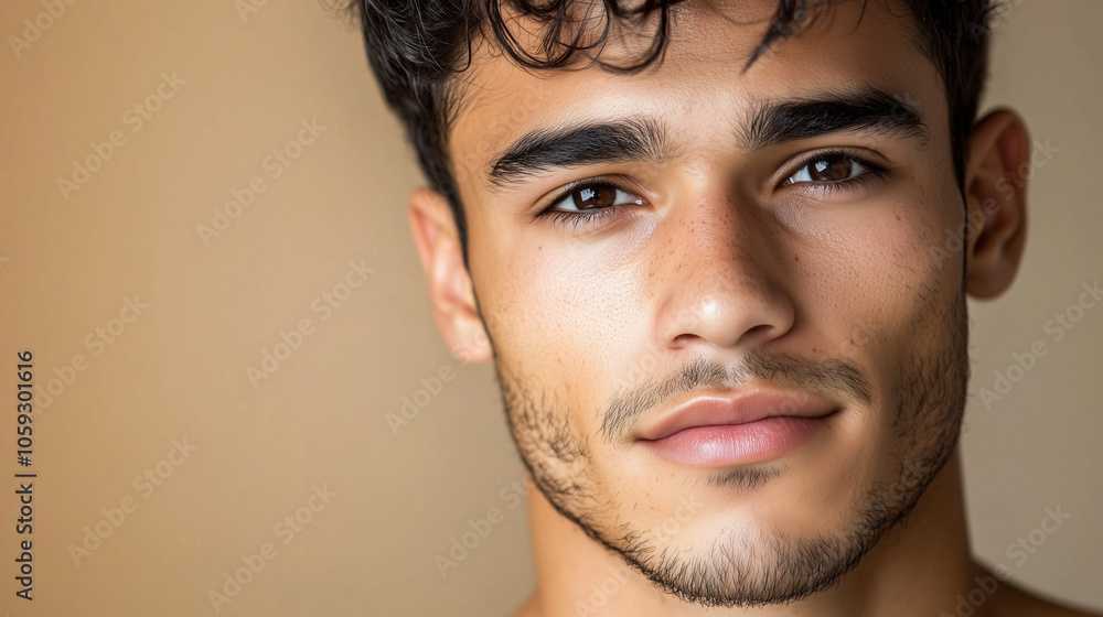 Obraz premium Serious Young Man with Curly Hair