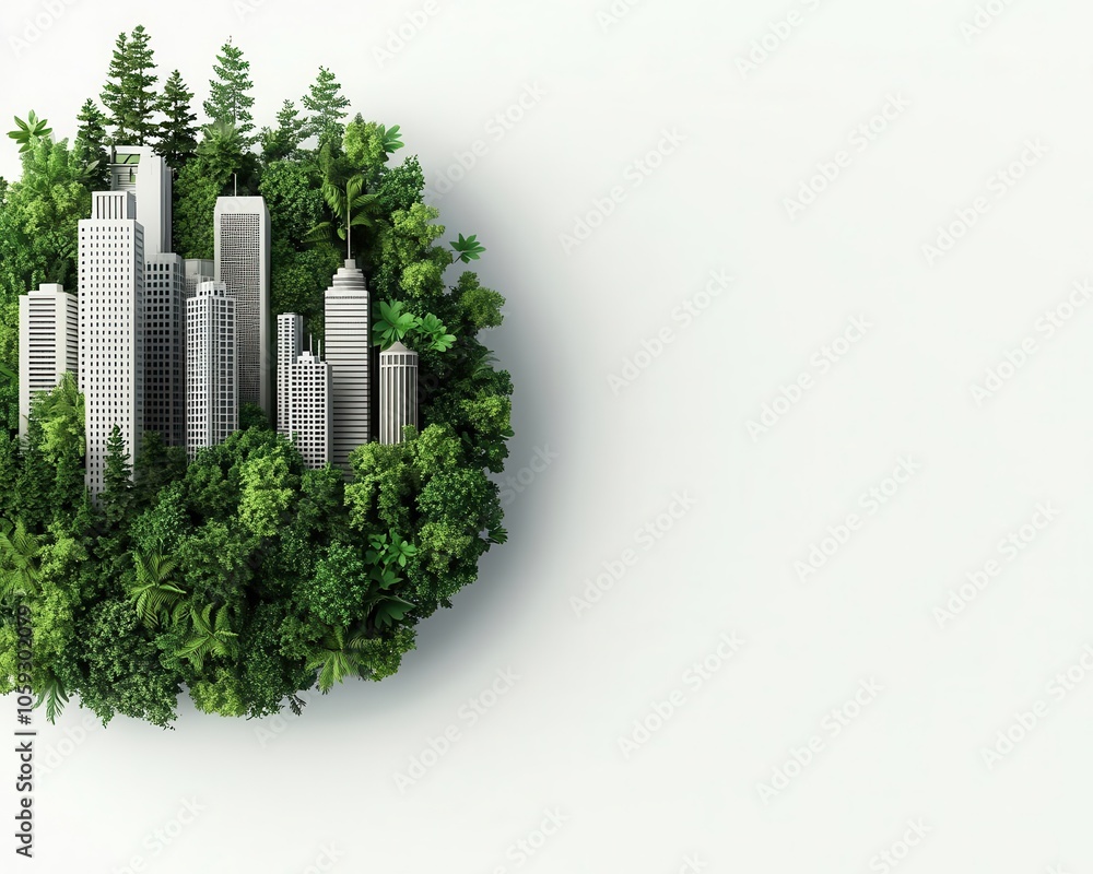 Forested skyscrapers, urban carbon sinks, futuristic design, 3D illustration Forested skyscrapers, urban carbon sinks, futuristic design, 3D illustration
