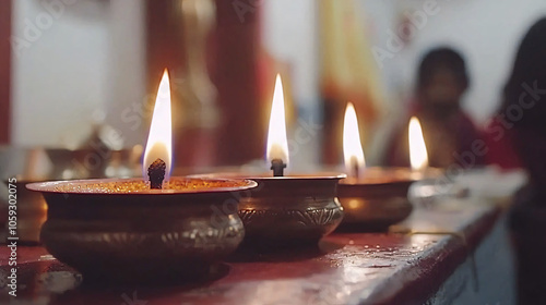 A sacred celebration the temple illuminated by hundreds of oil lamps creating a golden glow in devotional splendor photo