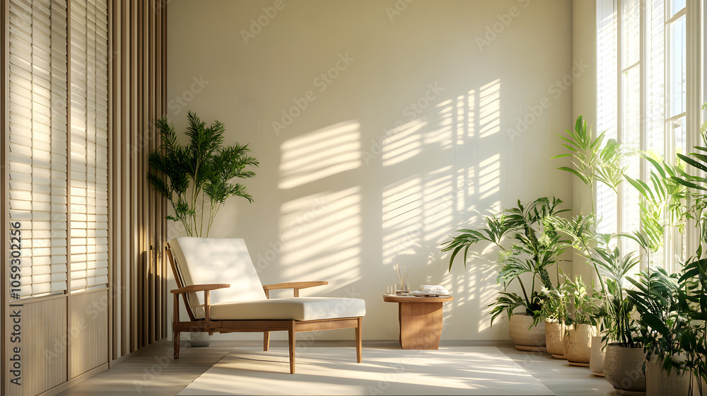 Fototapeta premium serene consultation room with natural light and plants, promoting wellness