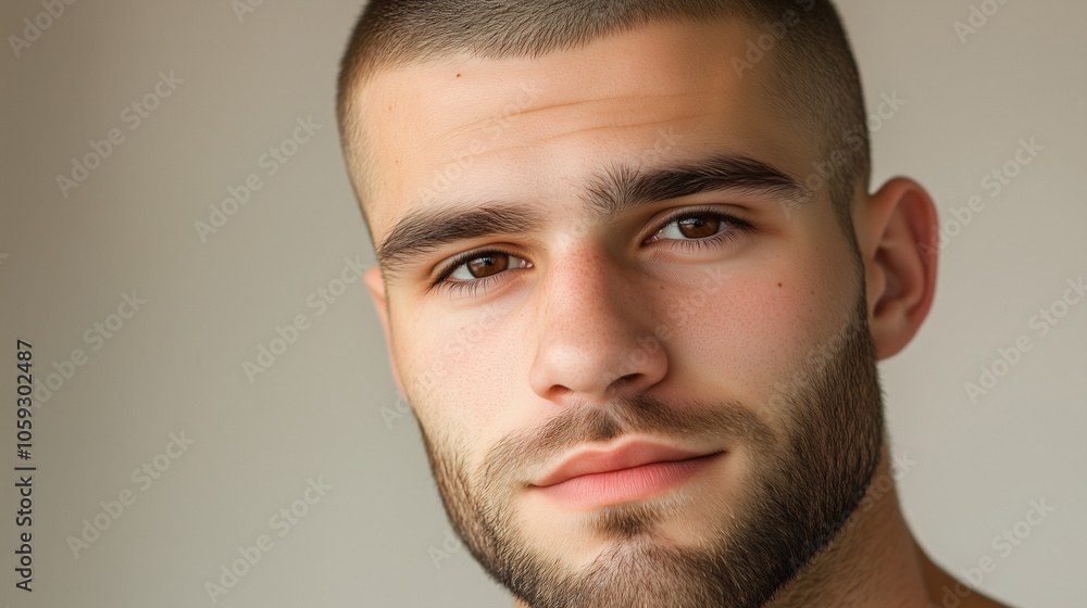 Obraz premium Young Man with Faded Haircut and Beard