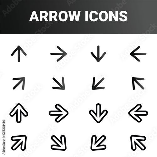 Simple minimalist directional arrow sign mark icons set design vector photo