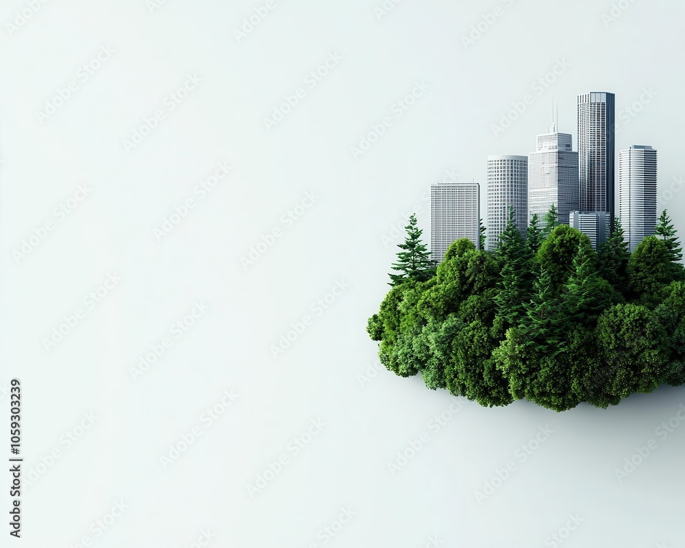 Forested skyscrapers, urban carbon sinks, futuristic design, 3D illustration Forested skyscrapers, urban carbon sinks, futuristic design, 3D illustration