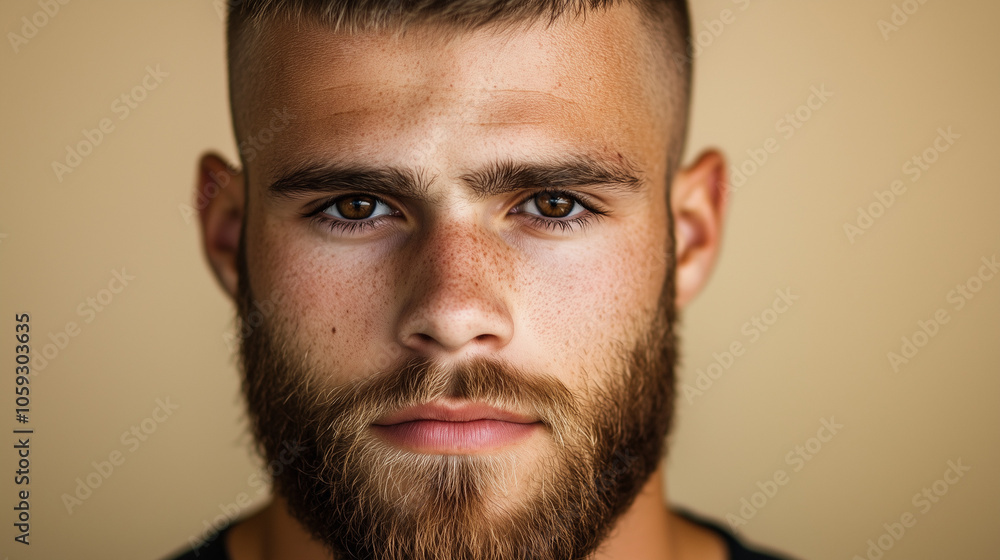 Obraz premium Serious Bearded Man with Close-Cropped Hair