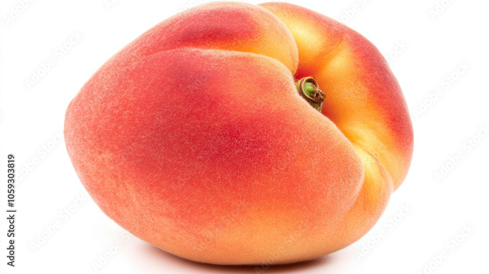 single, perfectly ripe peach, its fuzz visible, isolated on white background single, perfectly ripe peach, its fuzz visible, isolated on white background
