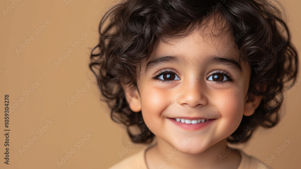 Smiling Boy with Curly Hair and Warm Tones Smiling Boy with Curly Hair and Warm Tones