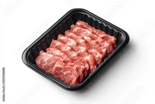 Top view of an opened plastic tray with fresh raw minced meat Mockup collection with a clipping path