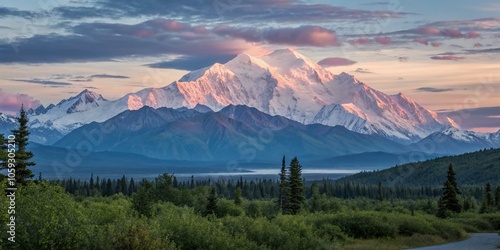 Dawn at Mount McKinley: Long Exposure Photography of Pastel Sky and Majestic Peaks