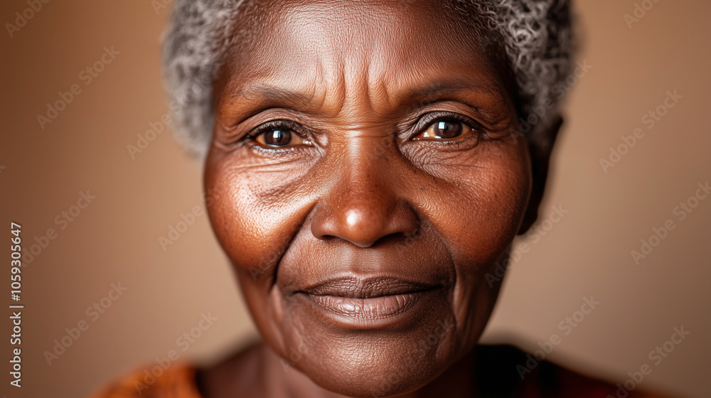 Obraz premium Elderly Black Woman with Intense Look and Wrinkles