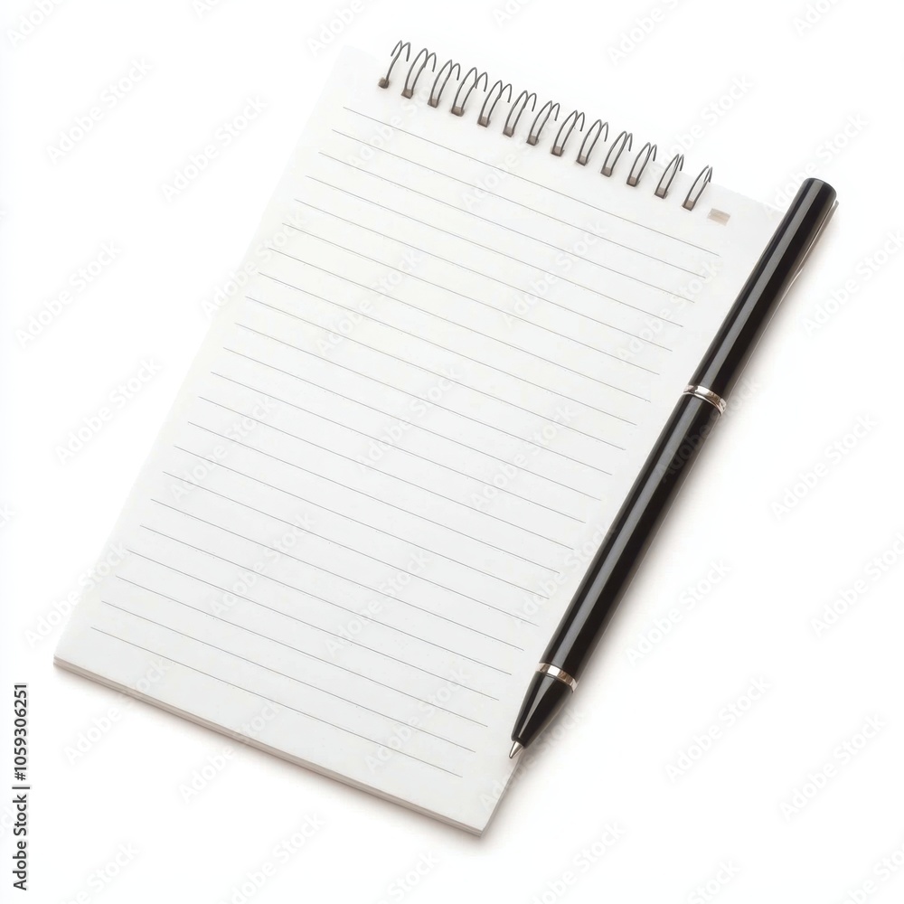 A blank notepad with lined pages next to a black pen, ideal for taking notes or jotting down ideas. A blank notepad with lined pages next to a black pen, ideal for taking notes or jotting down ideas.