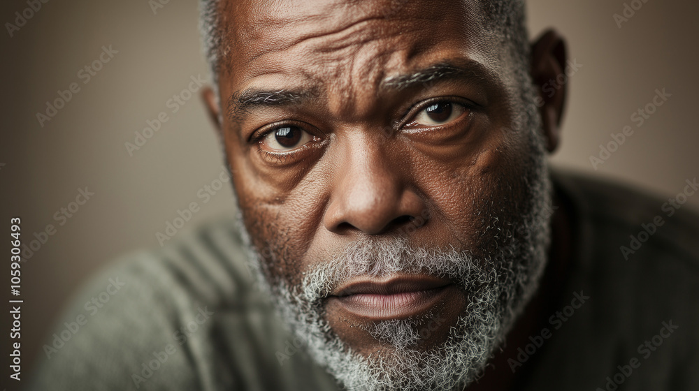 Mature Black Man with Thoughtful Look and Gray Beard Mature Black Man with Thoughtful Look and Gray Beard