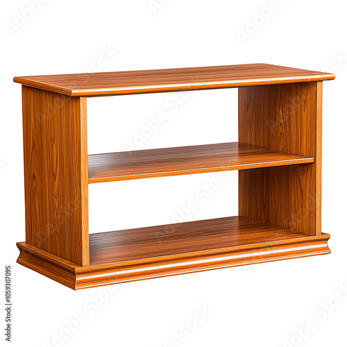 Wooden shelf with two levels, perfect for storage and display, isolated on white background. transparent background