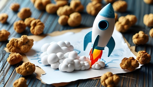 Rocket Surrounded by Light Representing Creativity and Innovation