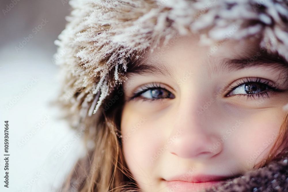 Young girl with sparkling blue eyes in a snowy landscape Young girl with sparkling blue eyes in a snowy landscape