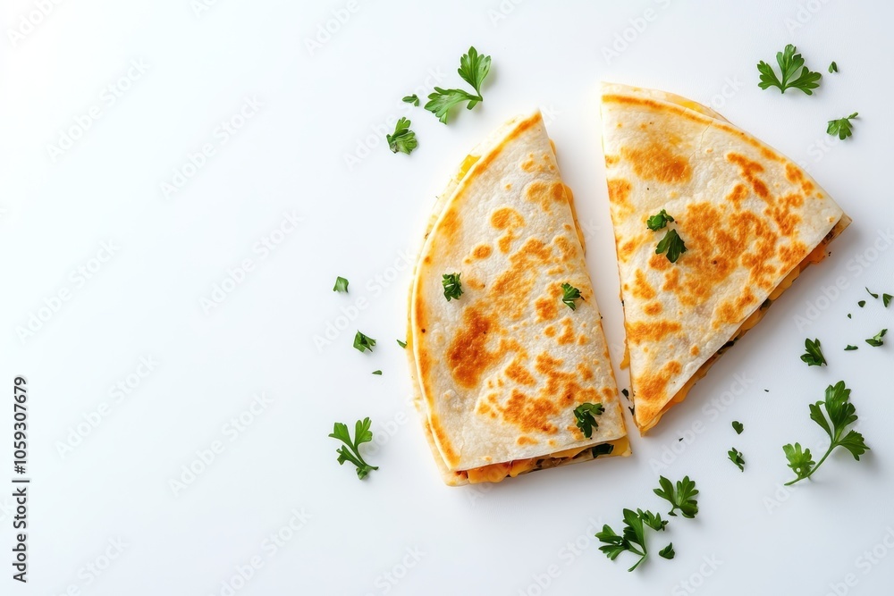 Two Mexican quesadillas on a white background with empty space Two Mexican quesadillas on a white background with empty space