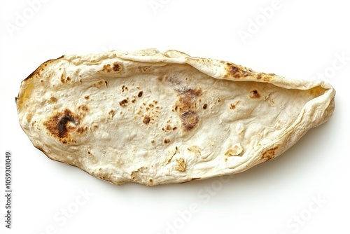 Unfilled naan bread ready for stuffing viewed from above on a white background