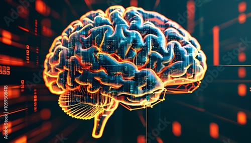 Digital Illustration of a Brain with Glowing Network Connections Representing Intelligence