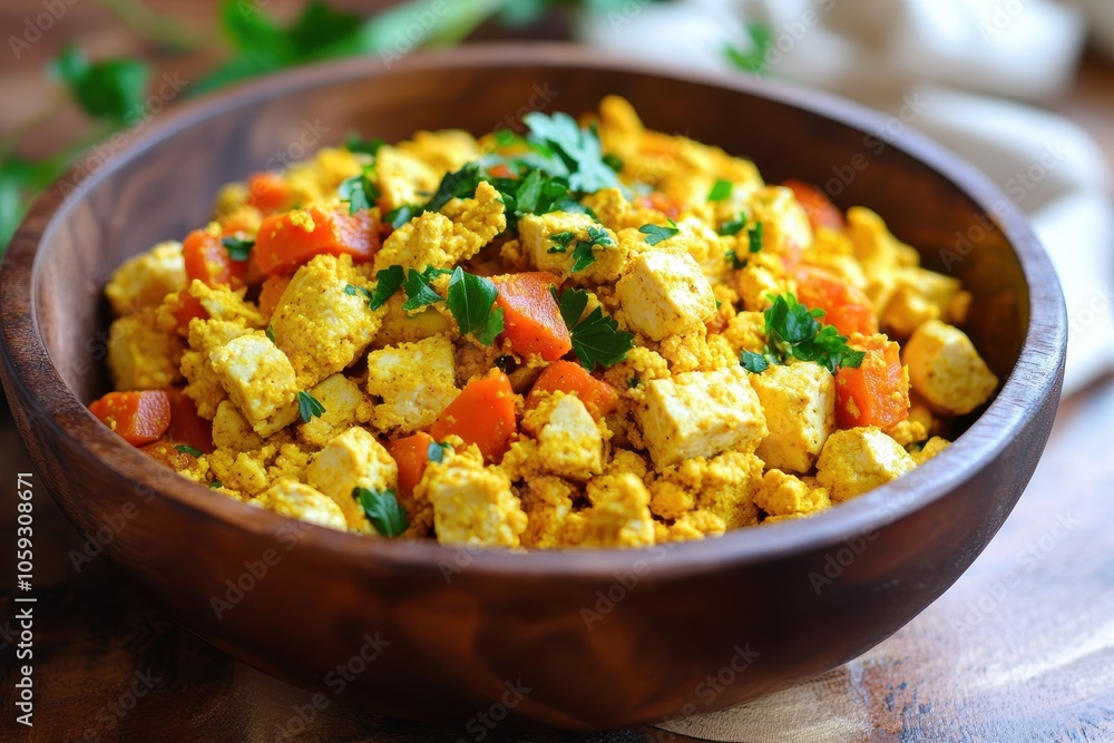 Vegetable stir fried tofu scramble with turmeric and nutritional yeast Vegetable stir fried tofu scramble with turmeric and nutritional yeast