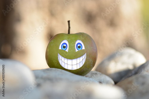 Tableau sur toile Smiley en forme de pomme souriant et montrant toutes ses dents