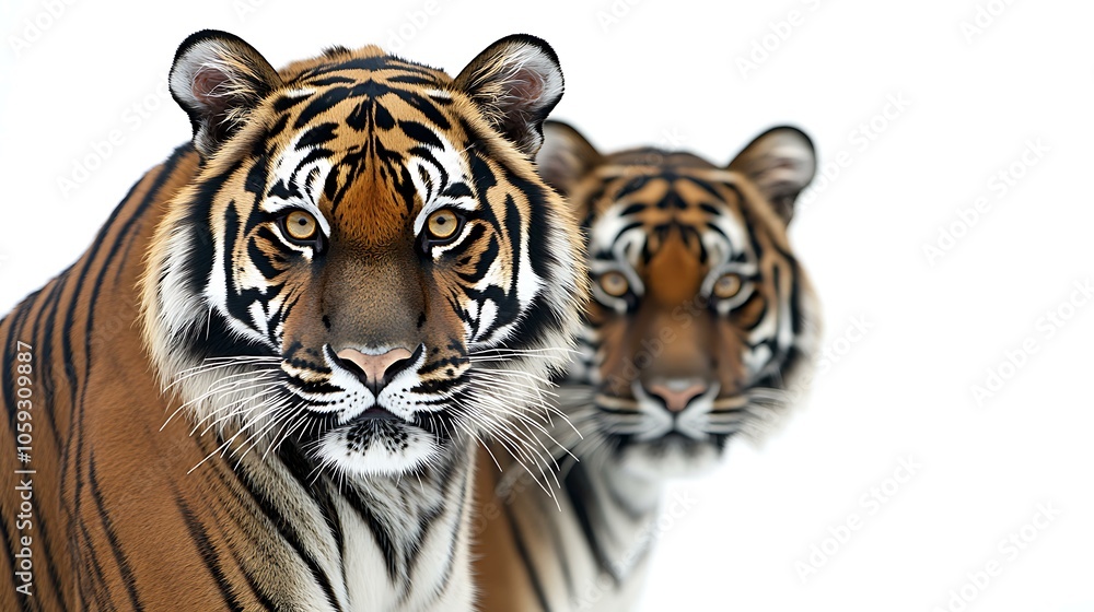 Obraz premium Majestic Bengal Tigers in Intense Close-Up