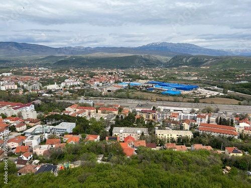 View of the city of Knin from the ancient fortress of Knin, Croatia - Blick auf die Stadt Knin von der alten Festung Knin, Kroatien - Pogled na grad Knin sa drevne Kninske tvrđave, Hrvatska photo