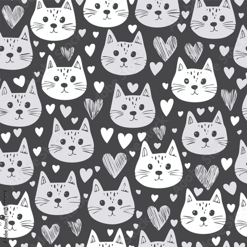 Cute Hand Drawn Cat Seamless Pattern