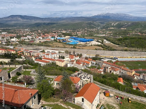 View of the city of Knin from the ancient fortress of Knin, Croatia - Blick auf die Stadt Knin von der alten Festung Knin, Kroatien - Pogled na grad Knin sa drevne Kninske tvrđave, Hrvatska photo