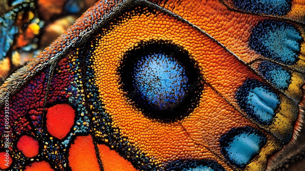 A butterfly's compound eyes viewed through a biological microscope, revealing vibrant textures and intricate geometric details in stunning resolution. A butterfly's compound eyes viewed through a biological microscope, revealing vibrant textures and intricate geometric details in stunning resolution.