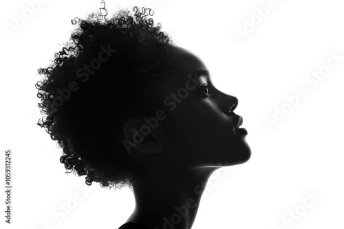 silhouette girl face looking up on white isolated background woman profile