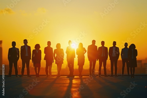 Silhouette of group of multi ethnic businesspeople. Global business.