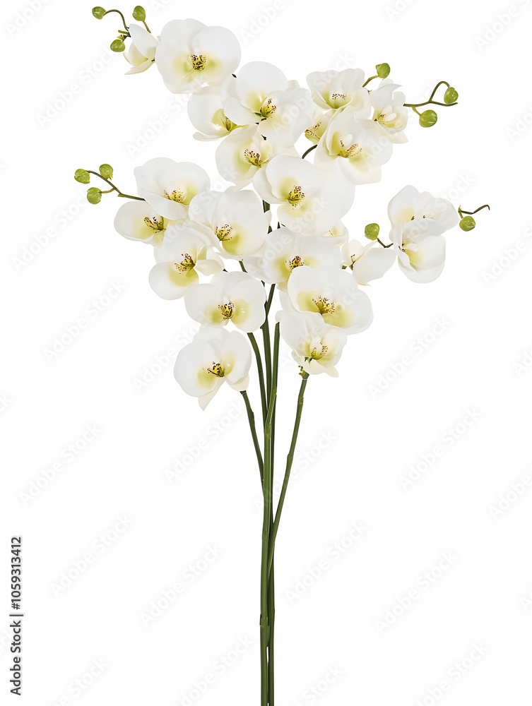 A bouquet of white orchids with delicate blooms and green buds, ideal for decoration. A bouquet of white orchids with delicate blooms and green buds, ideal for decoration.