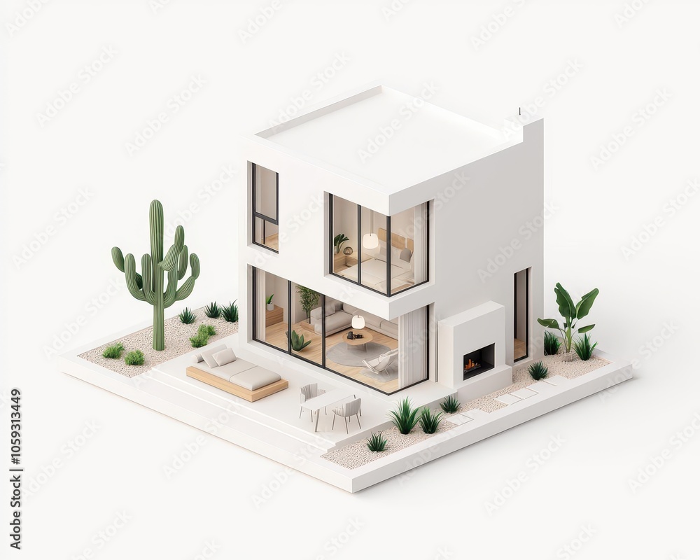 Minimalist isometric home with clean lines, neutral palette, open spaces, Isometric house modern, peaceful living Minimalist isometric home with clean lines, neutral palette, open spaces, Isometric house modern, peaceful living