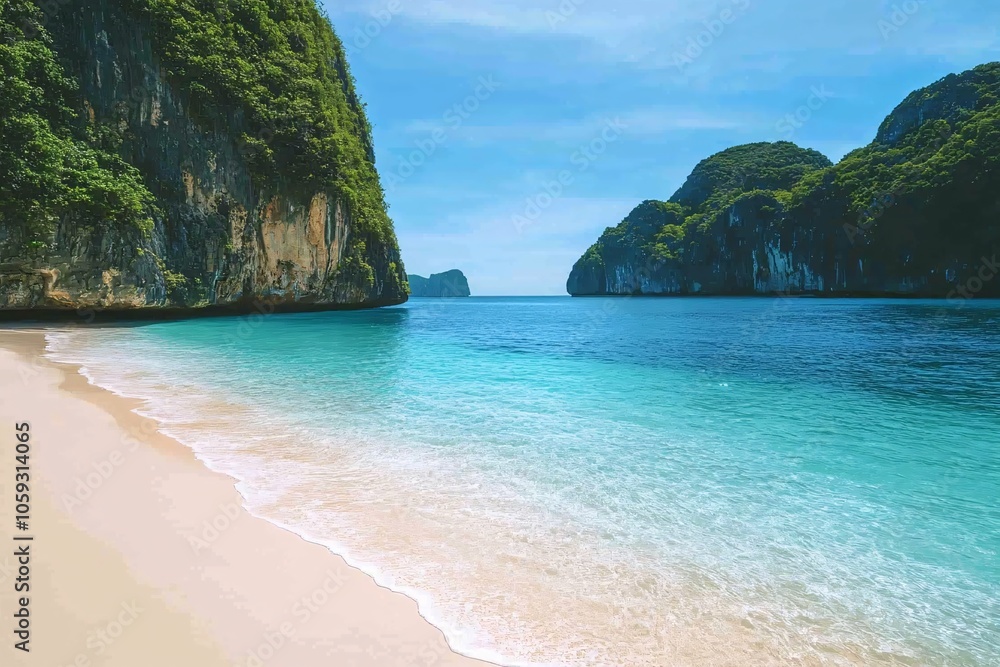 Fototapeta premium Stunning Tropical Beach with Crystal Clear Water and Lush Cliffs