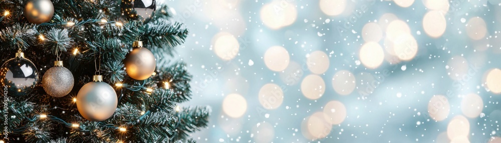 A beautifully decorated Christmas tree sparkles with warm lights and golden ornaments, creating a festive atmosphere against a backdrop of soft, blurred lights. A beautifully decorated Christmas tree sparkles with warm lights and golden ornaments, creating a festive atmosphere against a backdrop of soft, blurred lights.