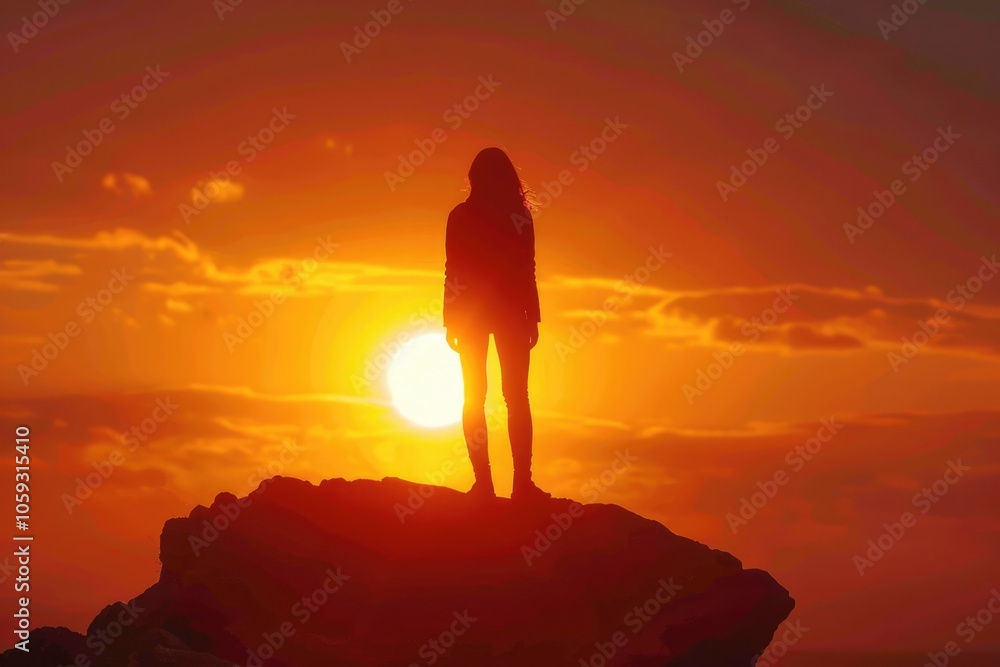 Obraz premium Person on rock admiring nature at sunset.