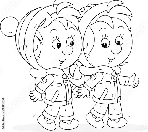 Happy little boy and girl w...