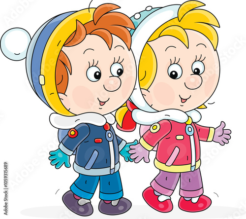 Happy little boy and girl w...
