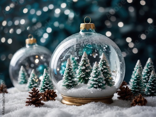 A Closeup of a Glass Ornament Filled with Miniature Holiday Decorations photo