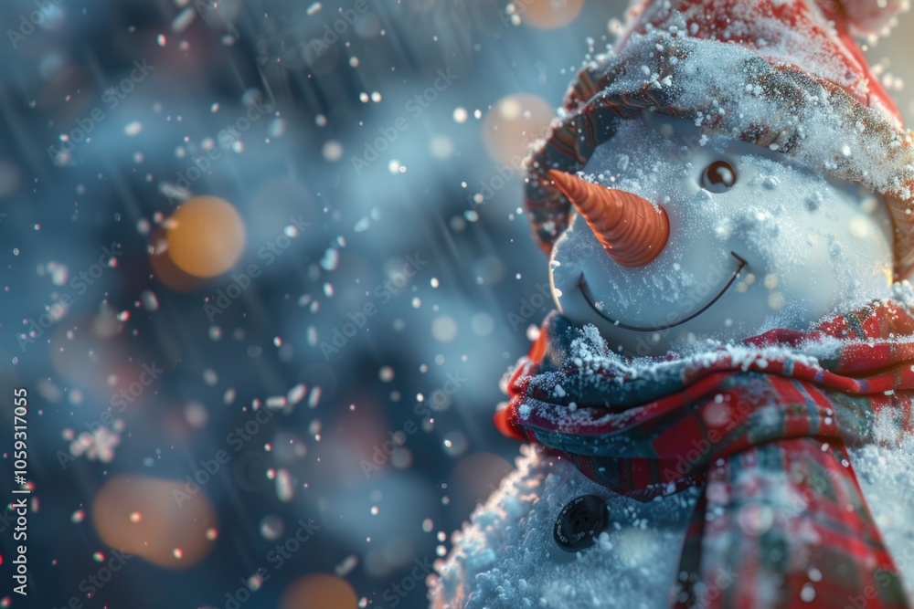 Snowman in heavy rain, with a Santa hat and snowy features, representing the winter holiday season. Snowman in heavy rain, with a Santa hat and snowy features, representing the winter holiday season.