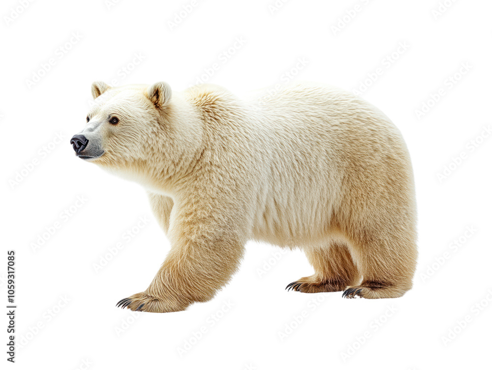 Fototapeta premium Polar bear is walking on a white background