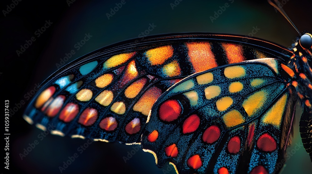 A butterfly's delicate wings captured under a biological microscope, revealing intricate geometry and vibrant colors in stunning detail. A butterfly's delicate wings captured under a biological microscope, revealing intricate geometry and vibrant colors in stunning detail.